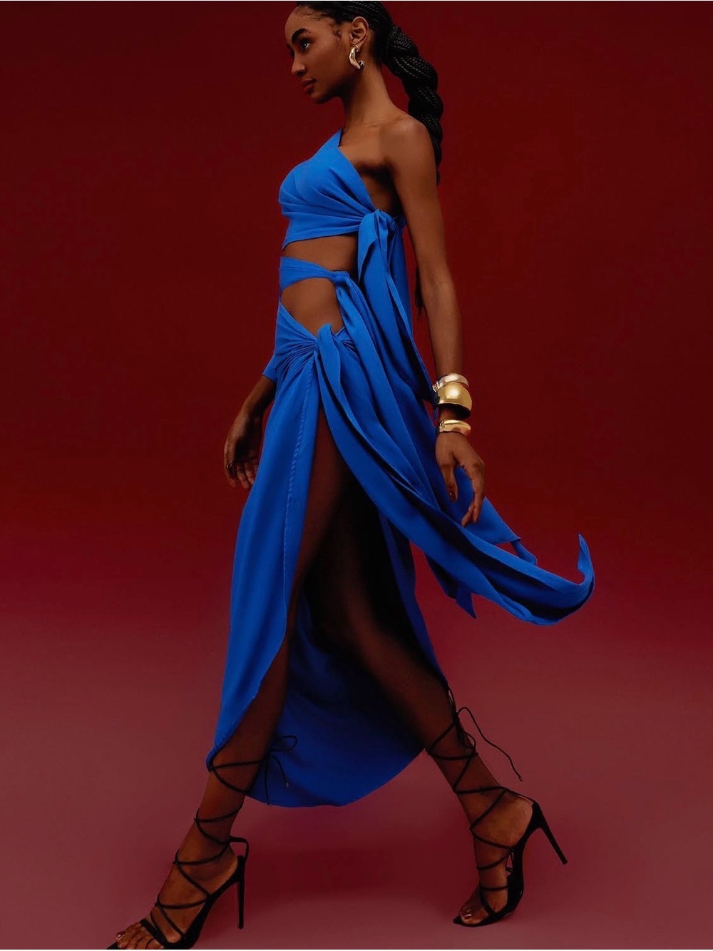 Striking Royal Blue Cutout Tie Maxi Dress